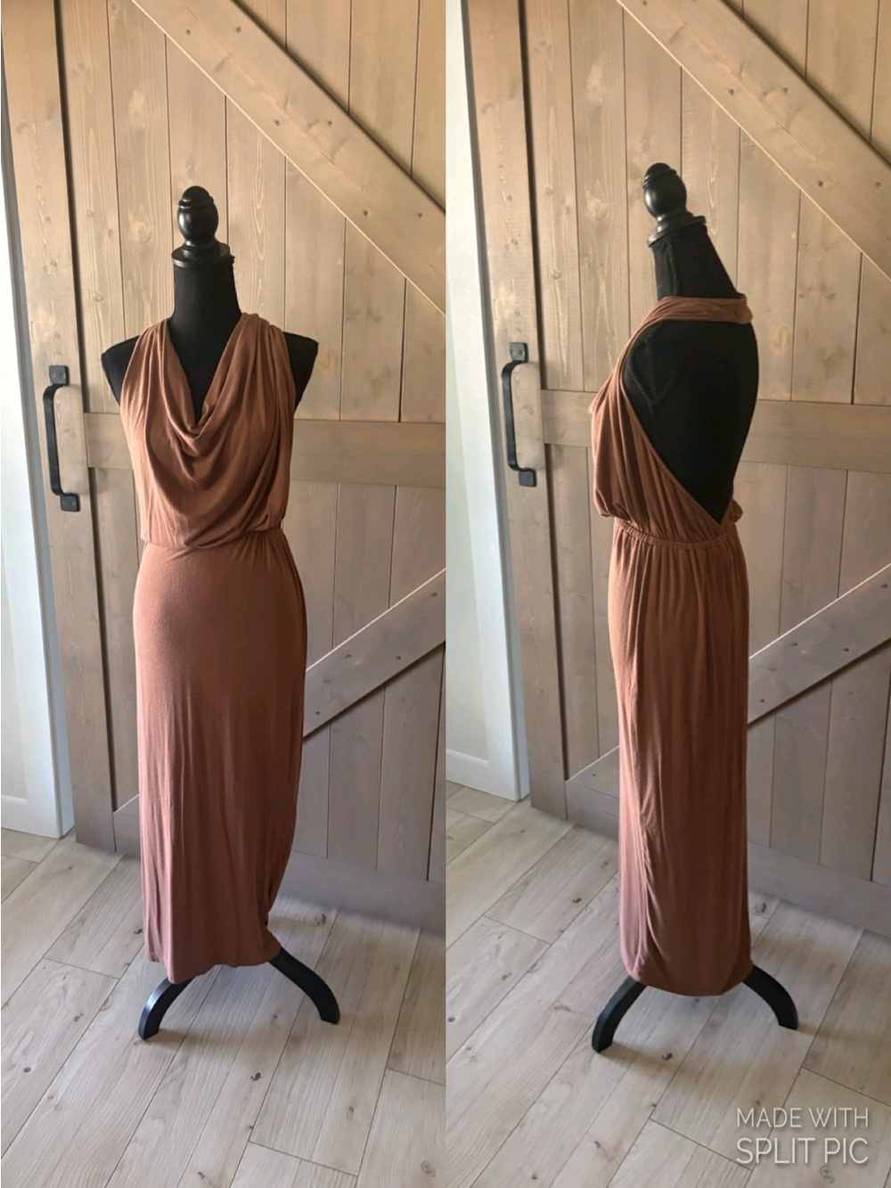 Free People Mauve Cowl Neck Backless Stretch Maxi Dress Size XS
